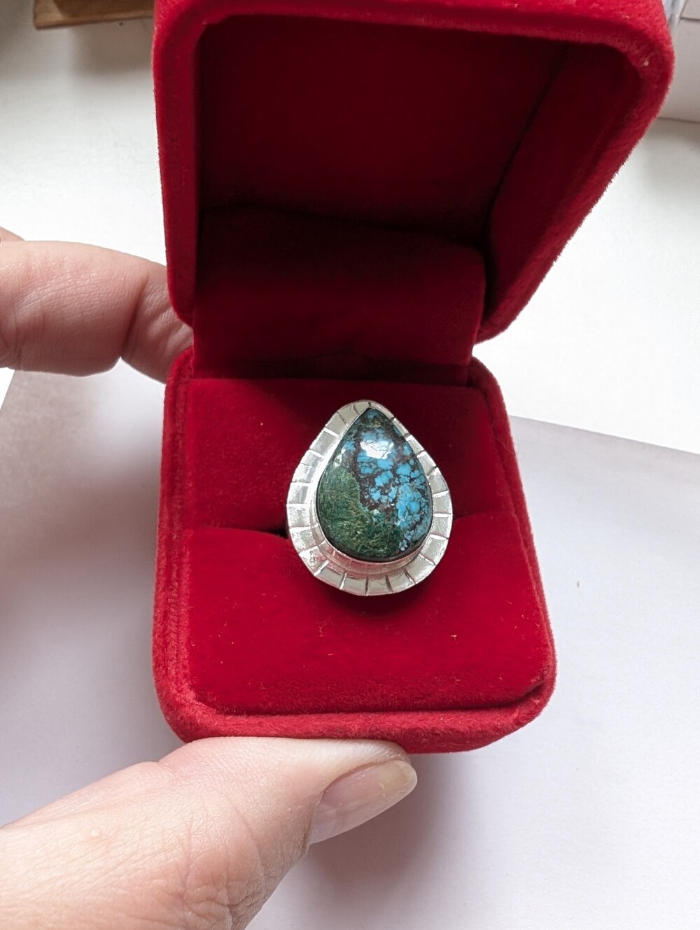 Vintage Handcrafted Turquoise Gemstone Set In 925 Sterling Silver Size 6.75